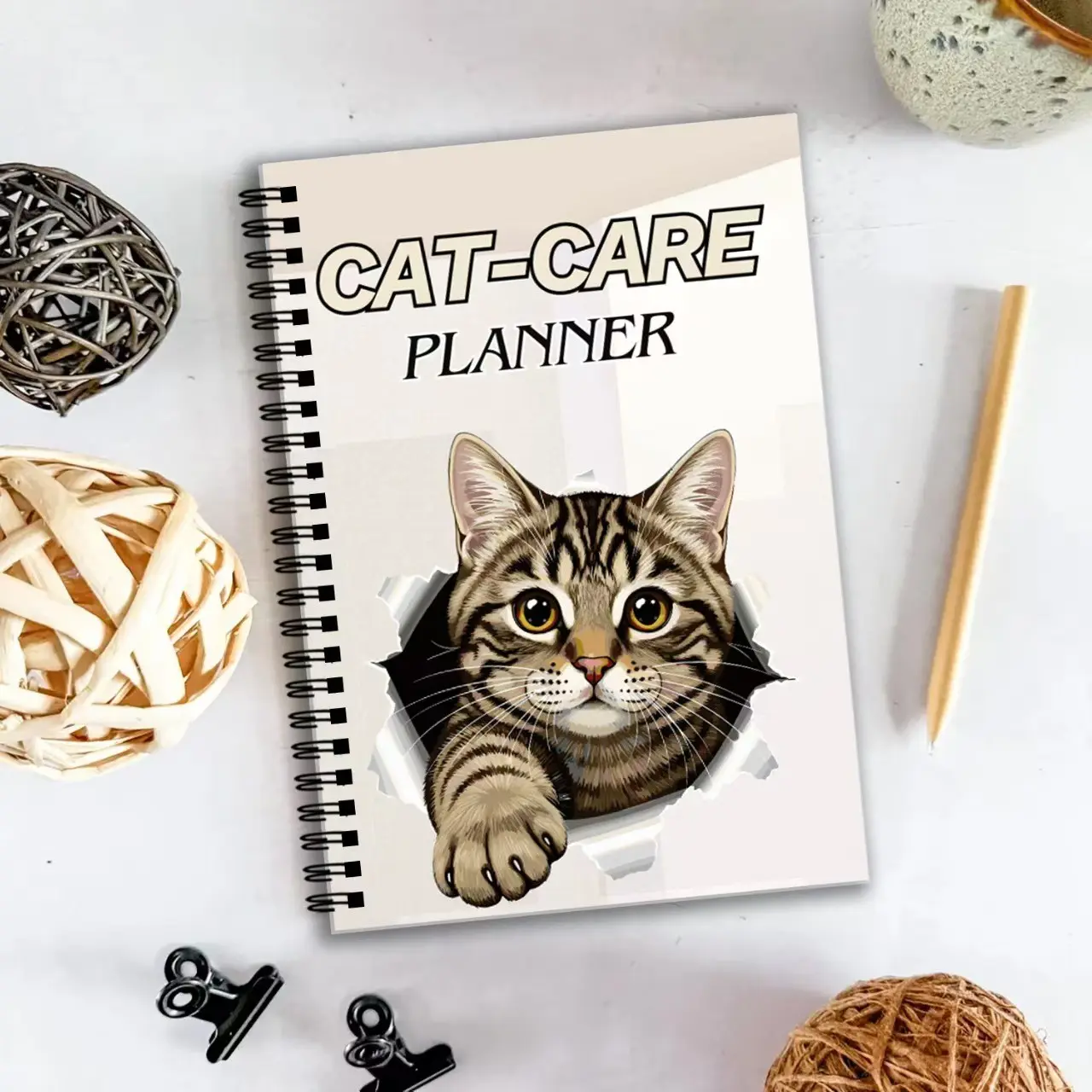 Cute Cat Care Planner Notebook, Adorable Pet Daily Record Book, Essential Tool for Cat Owners, Track Health & Routine Easily