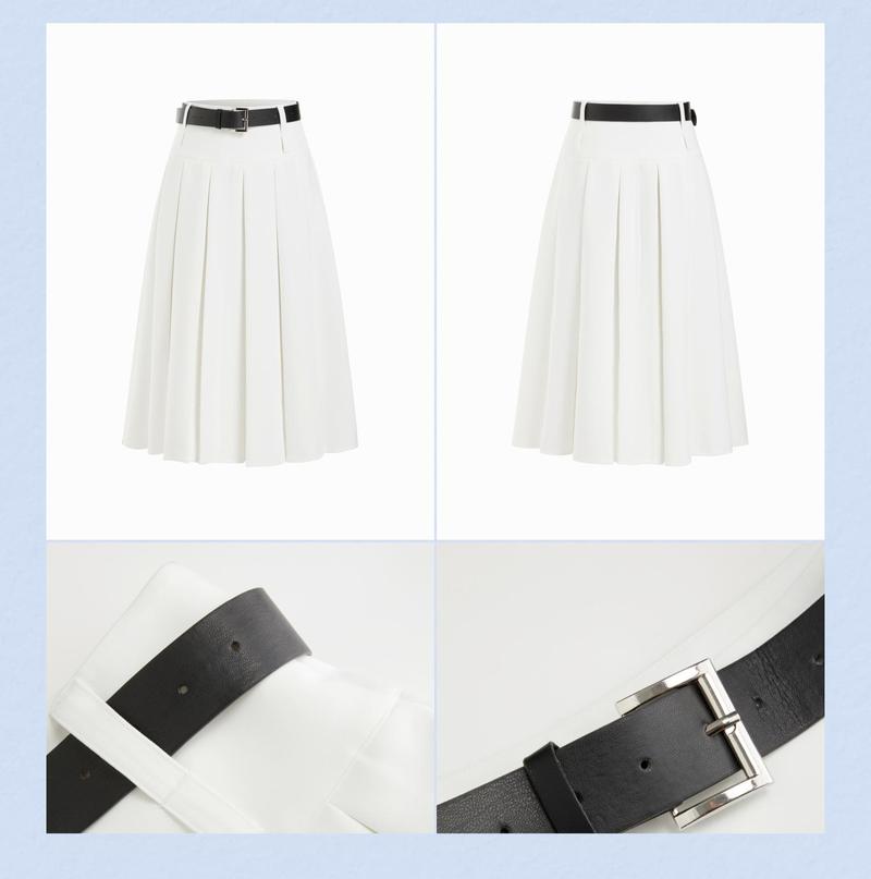 Cider Low Rise Pleated Midi Skirt With Belt