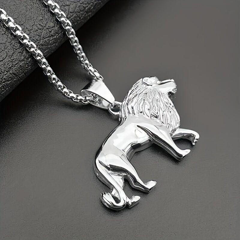Muscular man accessories, beast golden lion animal pendant necklace, personalized design motorcycle jewelry gift