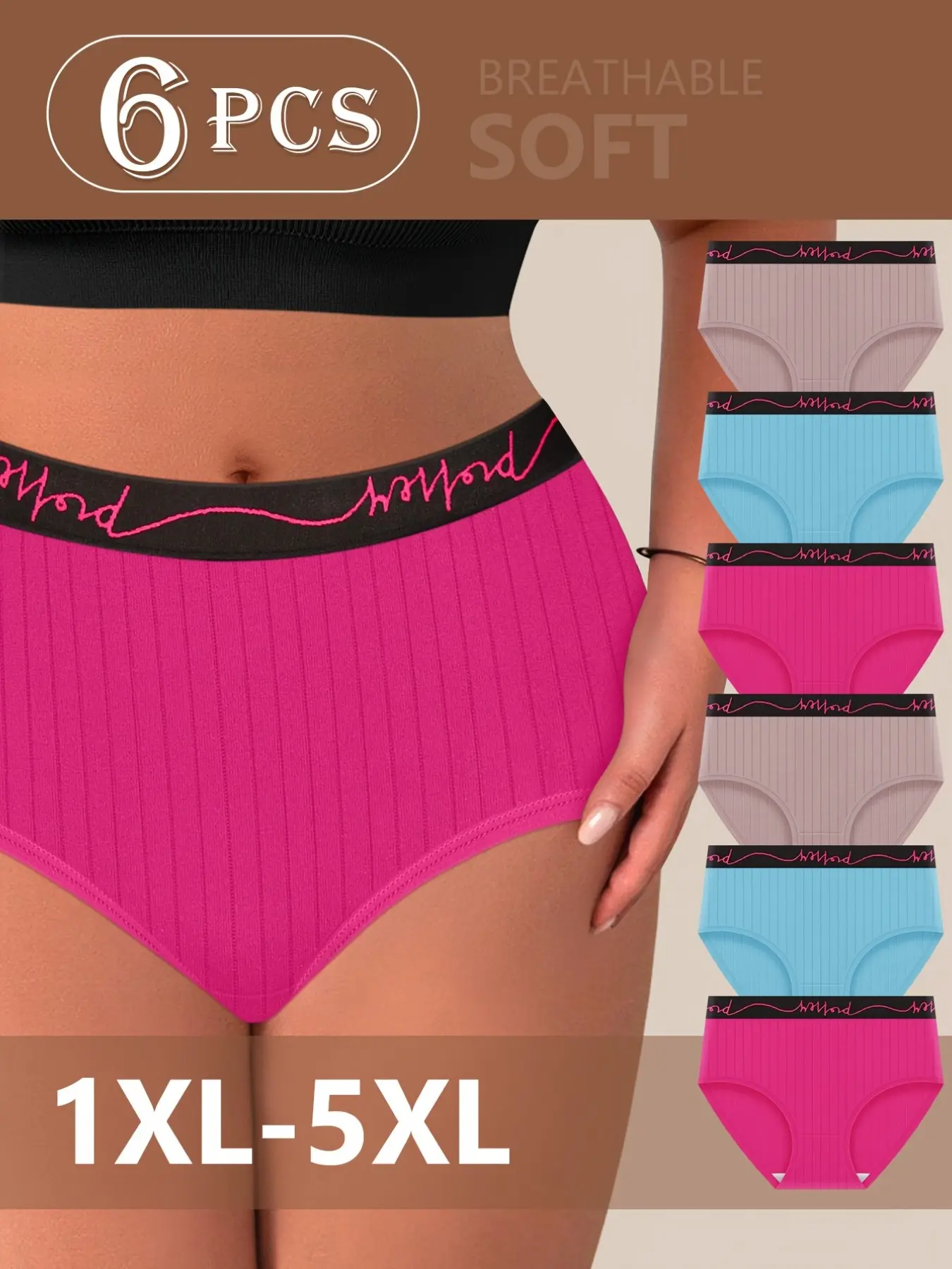 6-Pack Plus Size Underwear, Breathable Minimalist Vertical Stripe Triangle Panties, Suitable for 1xl-5xl Women, Everyday Sleepwear for All Seasons