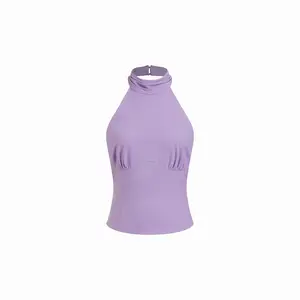 Cider Linen-blend Halter Neck Ruched Backless Tank Top Dealsforyou