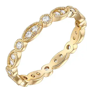 14K gold-plated ring, cubic zirconia ring, round beveled edge eternity ring, women's gold ring, fashionable holiday gift