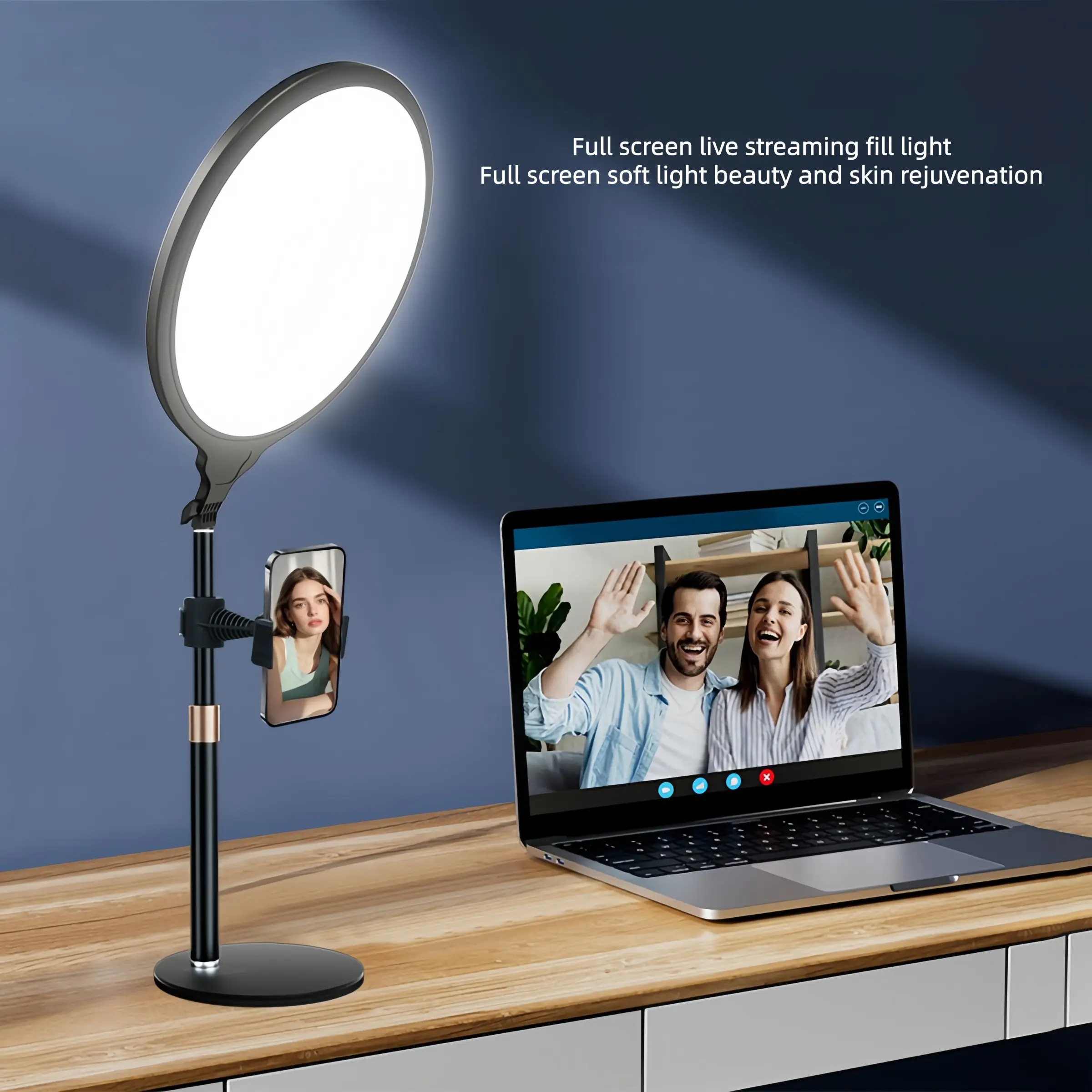 New Basics 10.5 Inch Desktop Ring Light, Led Circle Light, with Stand/mobile Holder/timer, 2700-6500k Full Screen 12w LED Selfie Fill Light, Led Beauty Light Panel Lighting, for iPhone, Live Streaming, Makeup, Laptop, Camera, Video Conference, Zoom, R10