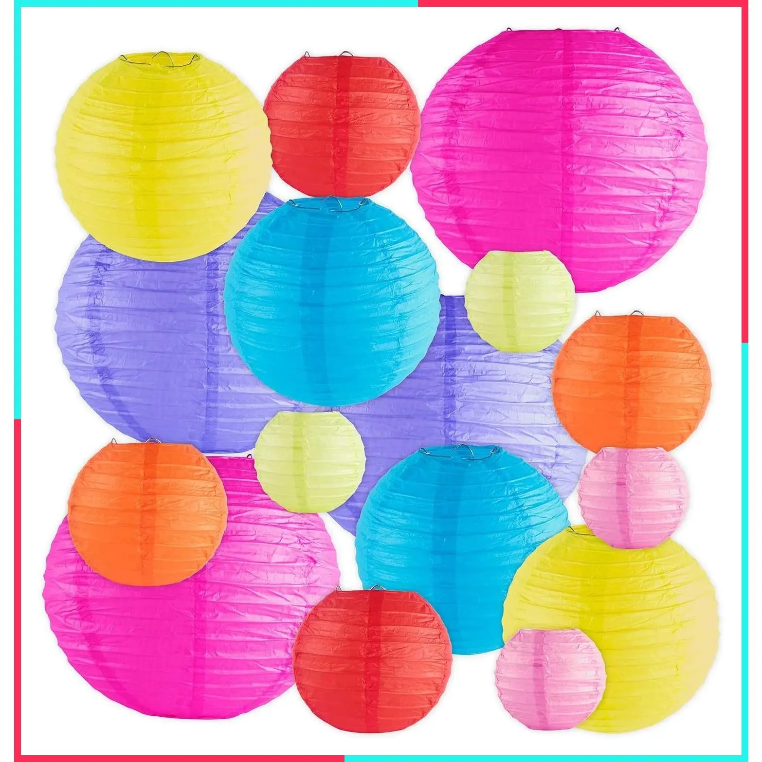 16 Pack Assorted Colorful Decorative Chinese/Japanese Floating Sky Paper Lanterns with Metal Frame for Events and Party Decoration, Multiple Sizes