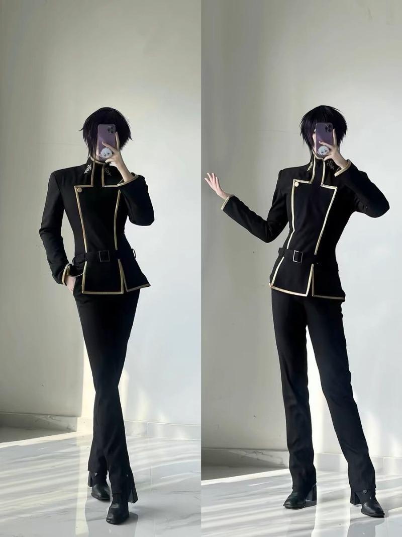 Anime Lelouch Vi Britannia Cosplay Costume Black School Uniform Top Pants Full Set for Men Role Play Outfit Theme Party