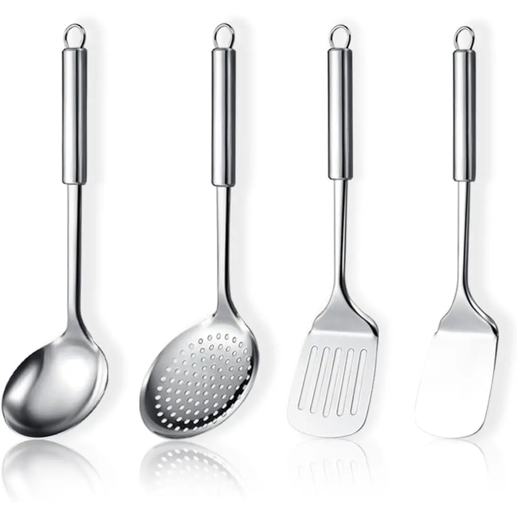 Stainless Steel Cooking Utensils Set 4 count, Kitchen Tools Set Include Metal Spatula Set, Kitchen Skimmer, Soup Ladle, Kitchen Gadgets Essentials    Have