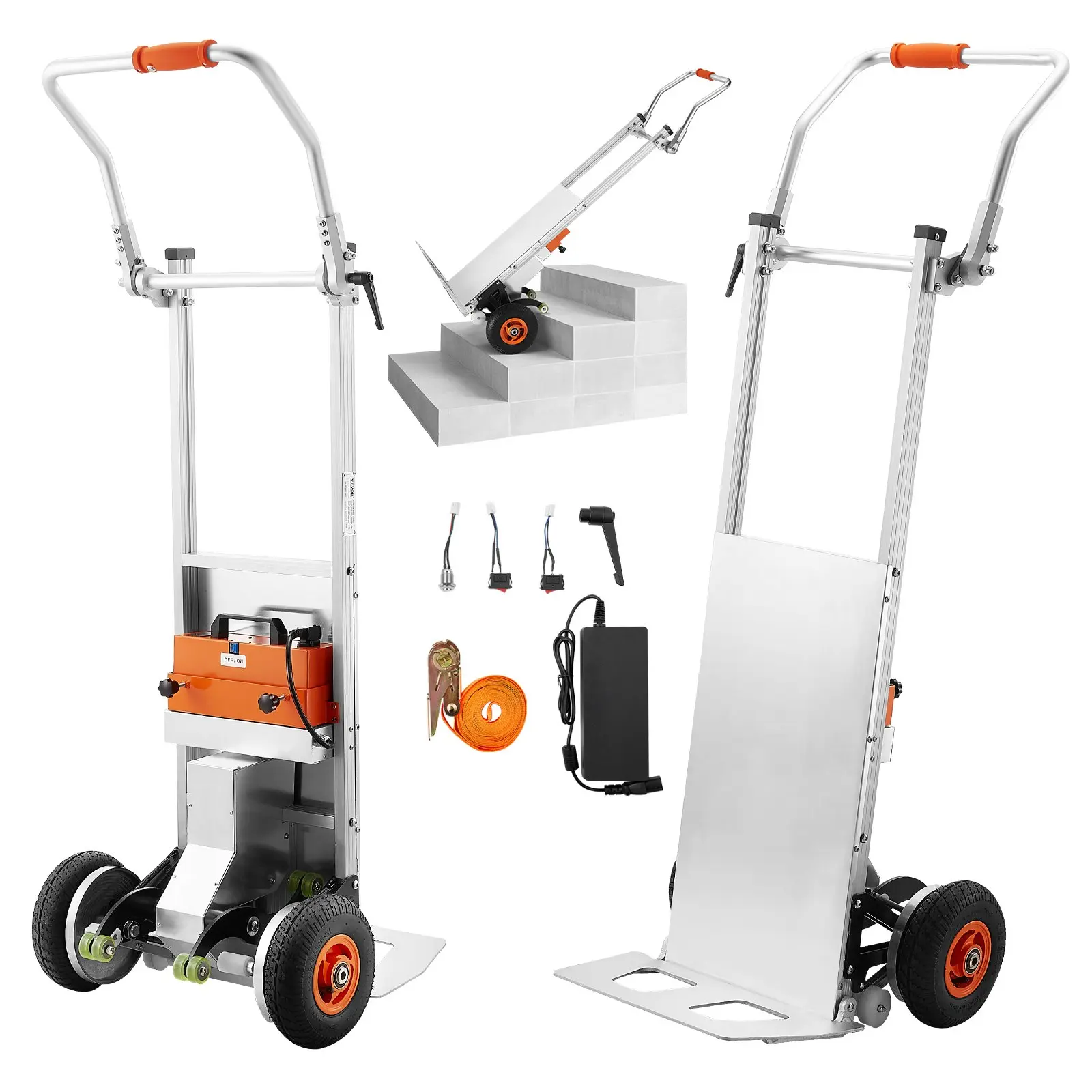 【DealsForYouDays】VEVOR Electric Stair Climbing Dolly, 440lbs Capacity Electric Stair Climbing Hand Trucks with 157.5in Rope Folding Handle, Heavy Duty Stair Climber for Warehouse Logistics, Moving Furniture(Silver)