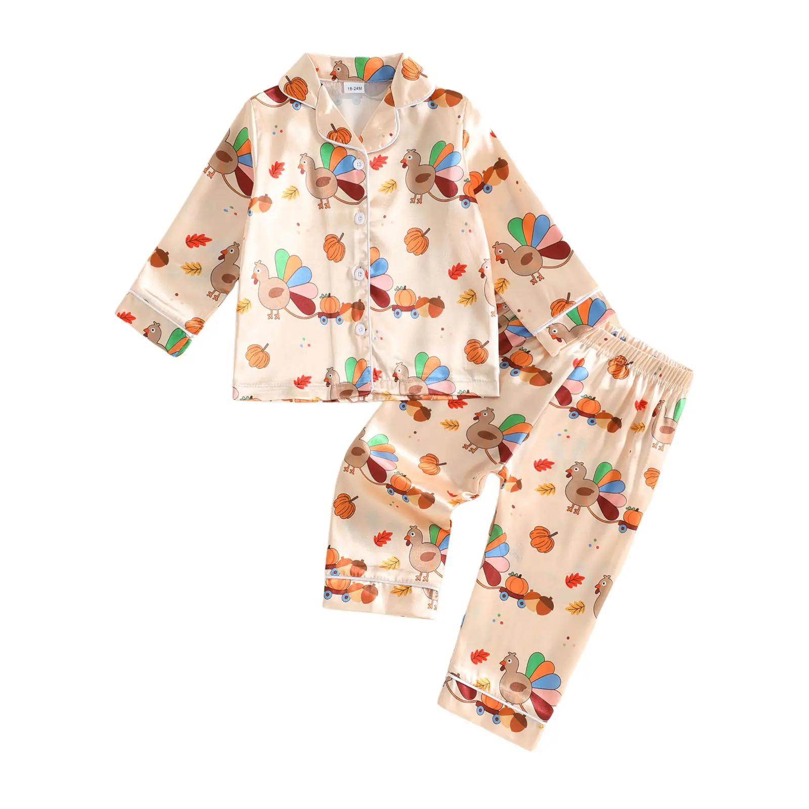 Toddler Baby Little Boy Girl Thanksgiving Pajamas Sets Long Sleeve Turkey Print Tops Pants Set Fall Winter 1-7 Years