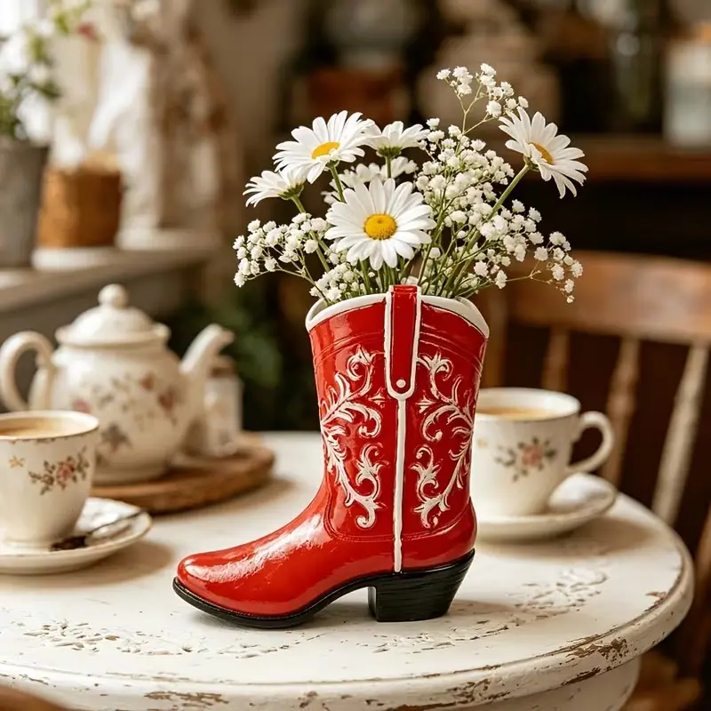Novel Boot-Shaped Vase for Indoor Decor, Western Cowboy Style Planter, Unique Display Space for Plants and Flowers, Ideal Home Decoration