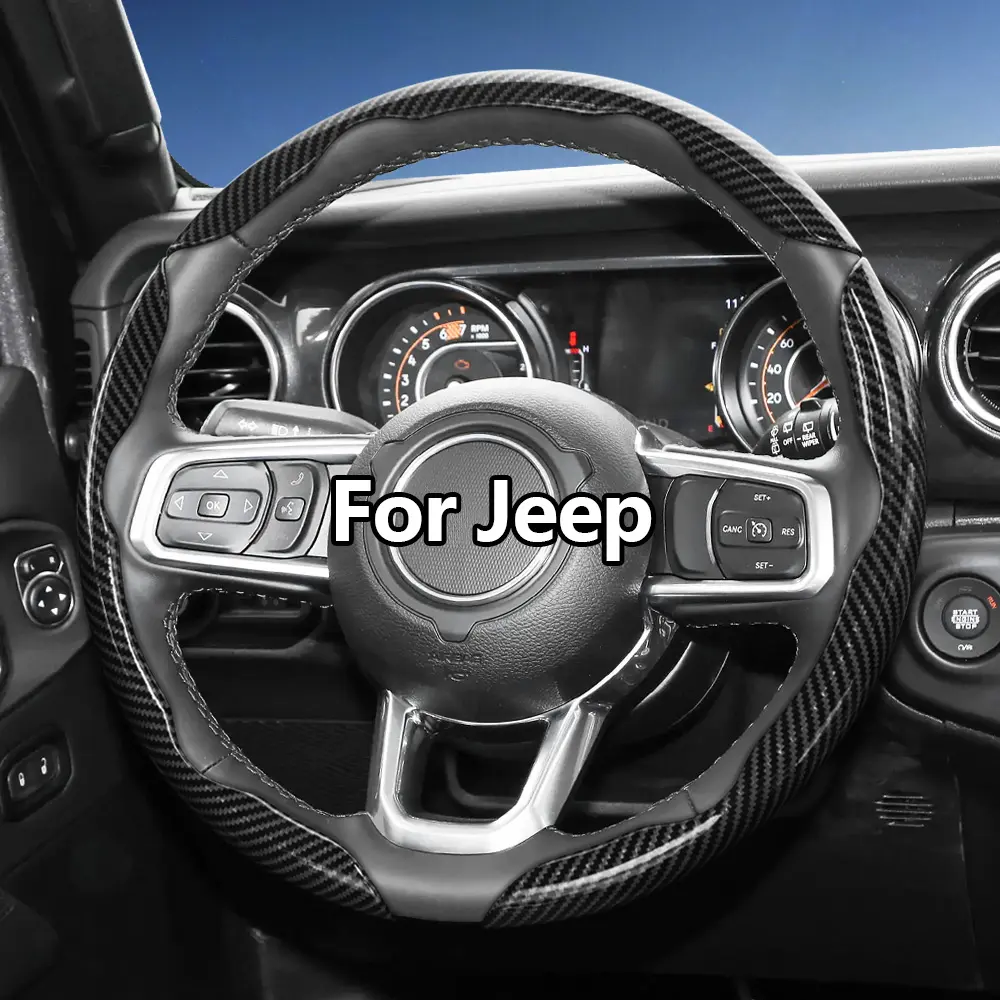 For Jeep Segmented Carbon Fiber Steering Wheel Cover, Automotive, Steering Wheel Accessories, Non-Slip Grip 2-Piece/3-Piece Set Quick-Install Design For Grand Cherokee/Compass/Wrangler/Renegade/Grand Wagoneer/Gladiator/Commander/Cherokee