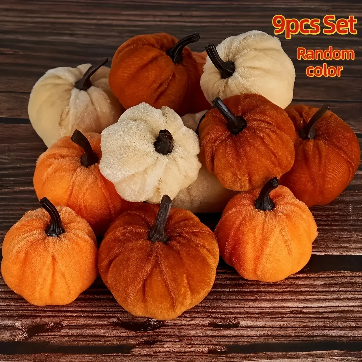 9-Piece Velvet Artificial Pumpkin Set, Living Room Decor, Halloween Thanksgiving Harvest Decoration, Festive Gift, Party Accessories, Ornaments