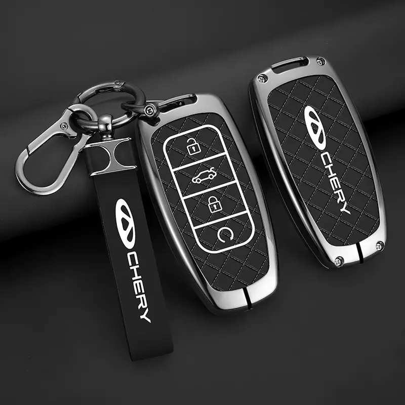 Chery 4-Button Smart Key Cover for Lock, Trunk Unlock, and Remote Start – Alloy Protective Shell in Black for Tiggo 7 Pro, Tiggo 8 Pro / Tiggo 8 Pro Max, Tiggo 9, Omoda 5, Arrizo 8. Scratch-proof, fingerprint-proof, with precise anti-slip texture