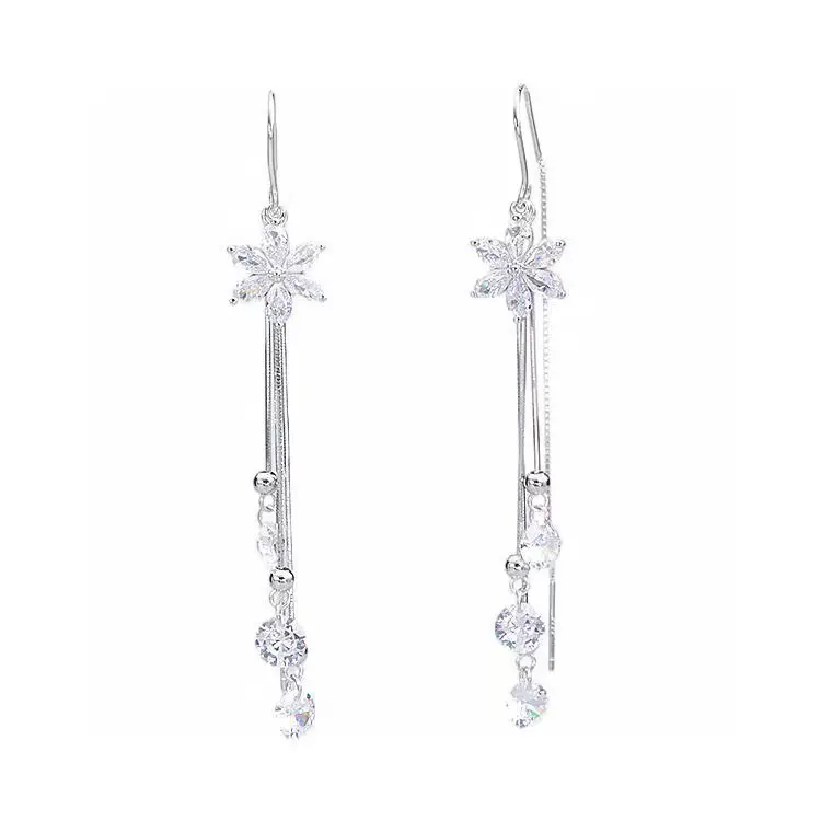 Super flash rhinestone flower fringed ear line 2026 new popular high-end sense suitable for round face long versatile earrings