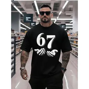 Men's Six Seven 6 7 Graphic T-Shirt- 67 Number Design with Thumbs Up, & Street Style Casual Short Sleeve Crew Neck T-Shirt, Comfortable Regular Fit, Suitable Men's 67 Short-Sleeved Shirts Men's Printed T-shirts 2D Men's T-shirts