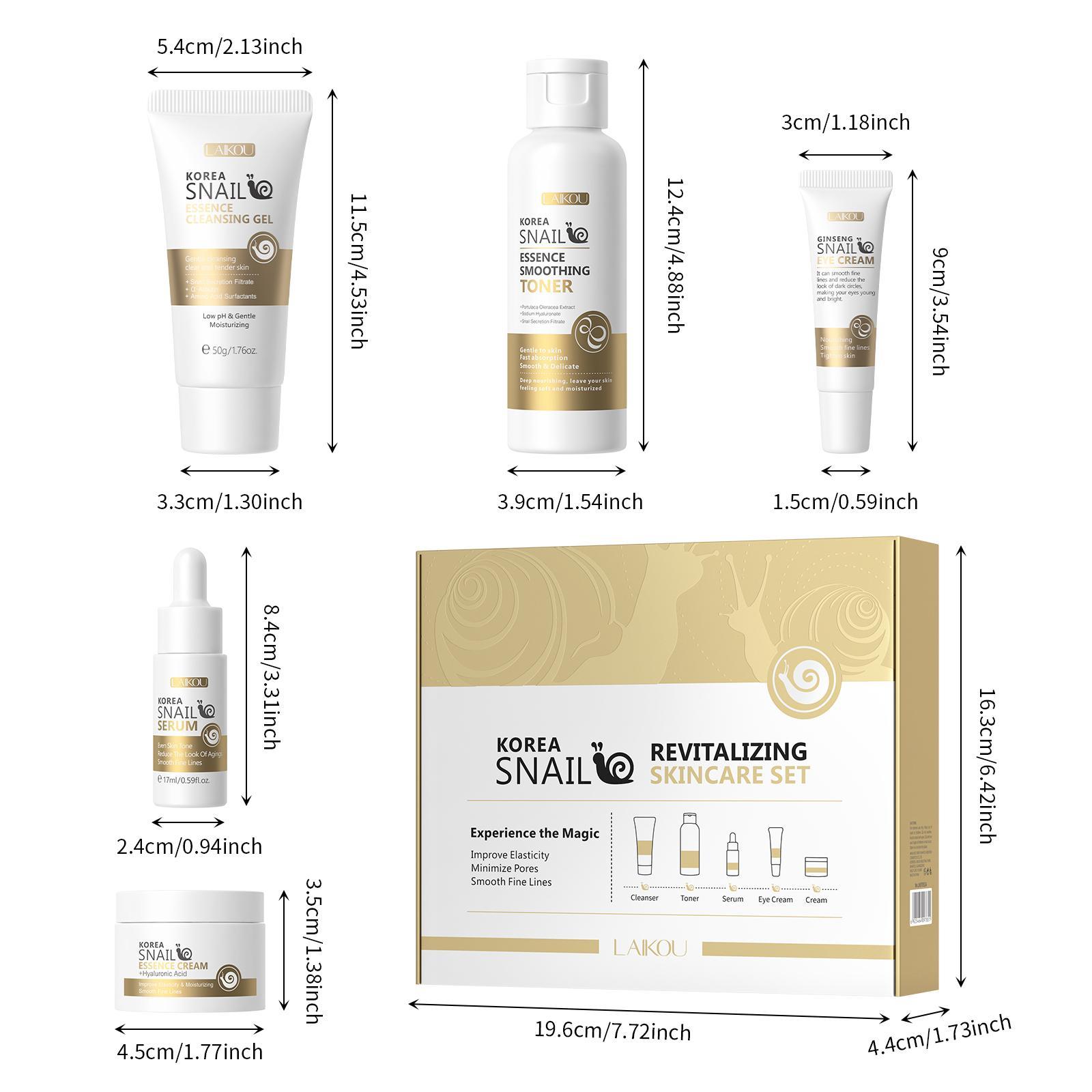 Hydrated Snail Ginseng Facial Skin Care Kit, 1 Set Including Facial Cleanser & Eye Cream & Serum for Improve Skin Elasticity, Moisturizing Skin Care Kit