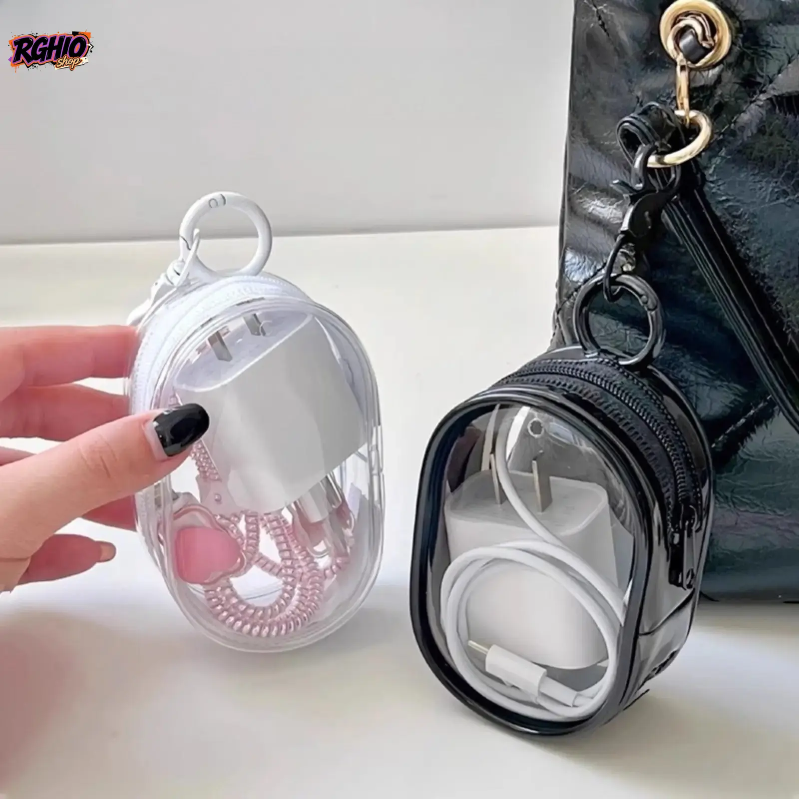 Clear PVC Electronics Storage Pouch with Hanging Hook, Compact Portable Waterproof Travel Cable Organizer, Lightweight Transparent Pouch for Phone Cables, Chargers and Daily Essentials, Ideal for Business Trips, Vacation Travel and Daily Carry