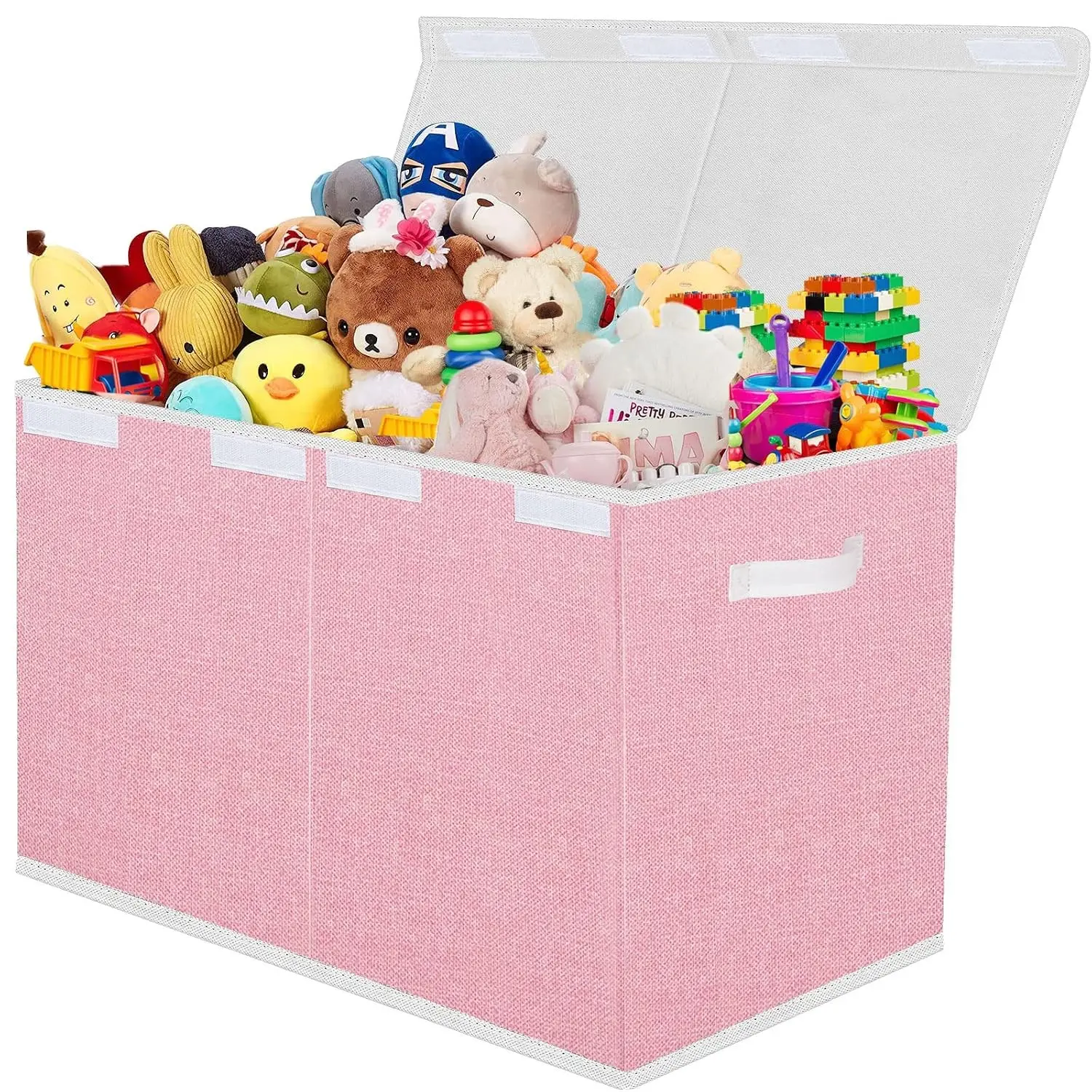 Pink Collapsible Large Toy Storage Box for Girls, Kids Toy Organizer with Lid & Handles, Indoor Furniture for Nursery, Playroom (24.5"x13"x16"), Decorative