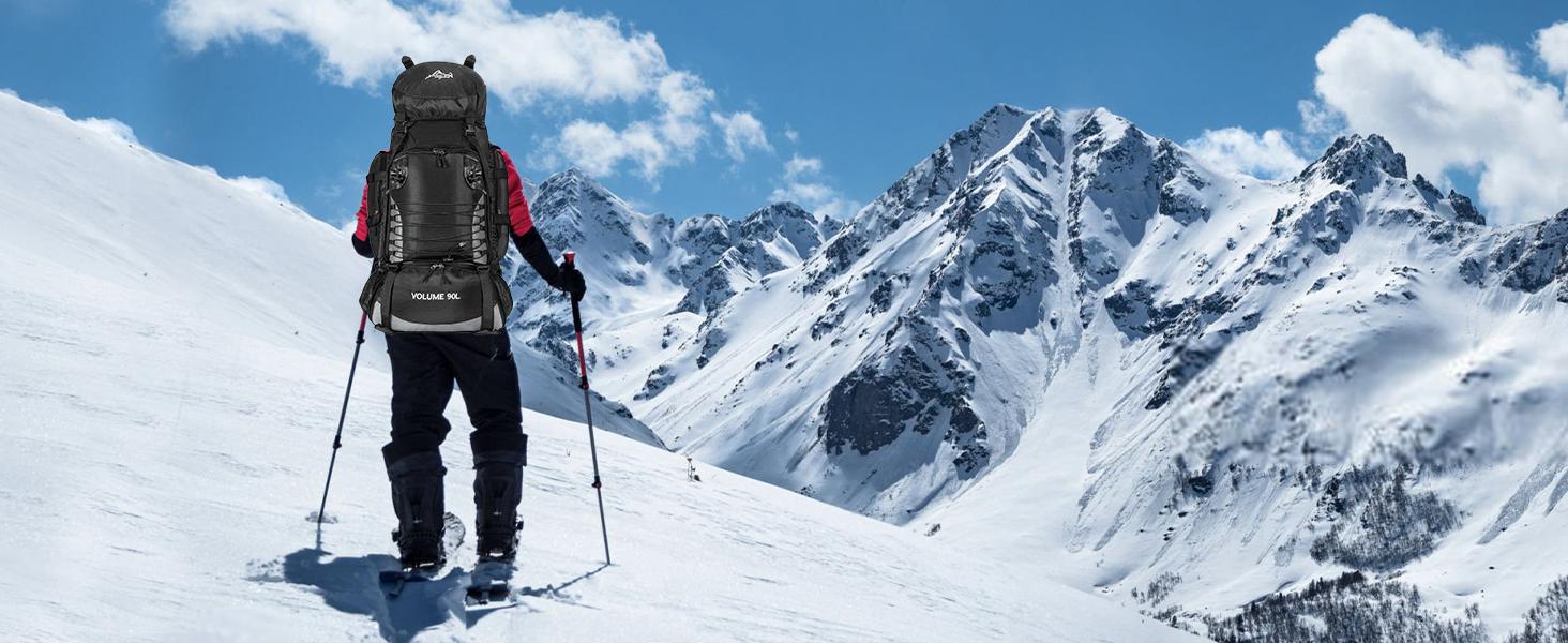 AGS 90L Hiking Backpack, Waterproof Camping Bag with Rain Cover, Lightweight Backpacking Back Pack