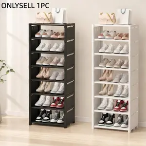 8-Tier Shoe Rack with Curtain, Metal, Portable, Easy Assembly, Ideal for Sports Shoes, High Heels, Boots, Home Entry, Living Room Storage