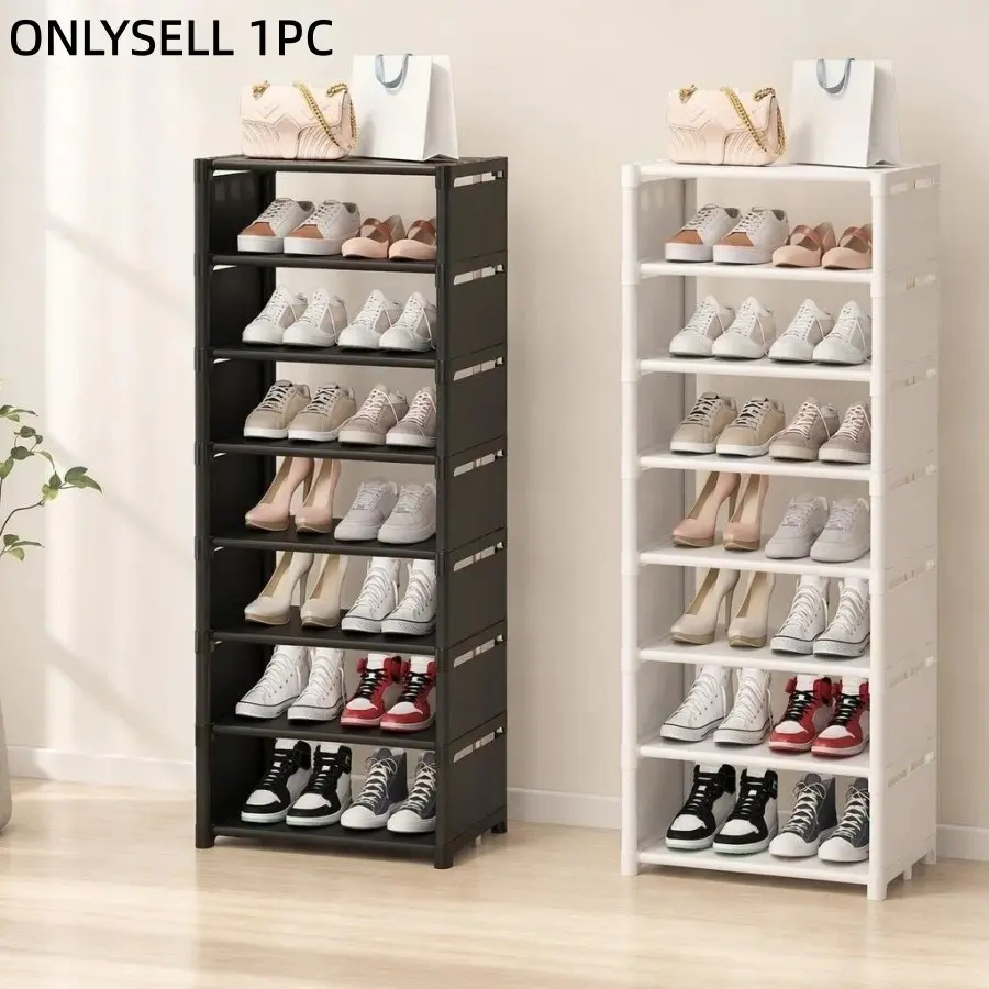 8-Tier Shoe Rack with Curtain, Metal, Portable, Easy Assembly, Ideal for Sports Shoes, High Heels, Boots, Home Entry, Living Room Storage