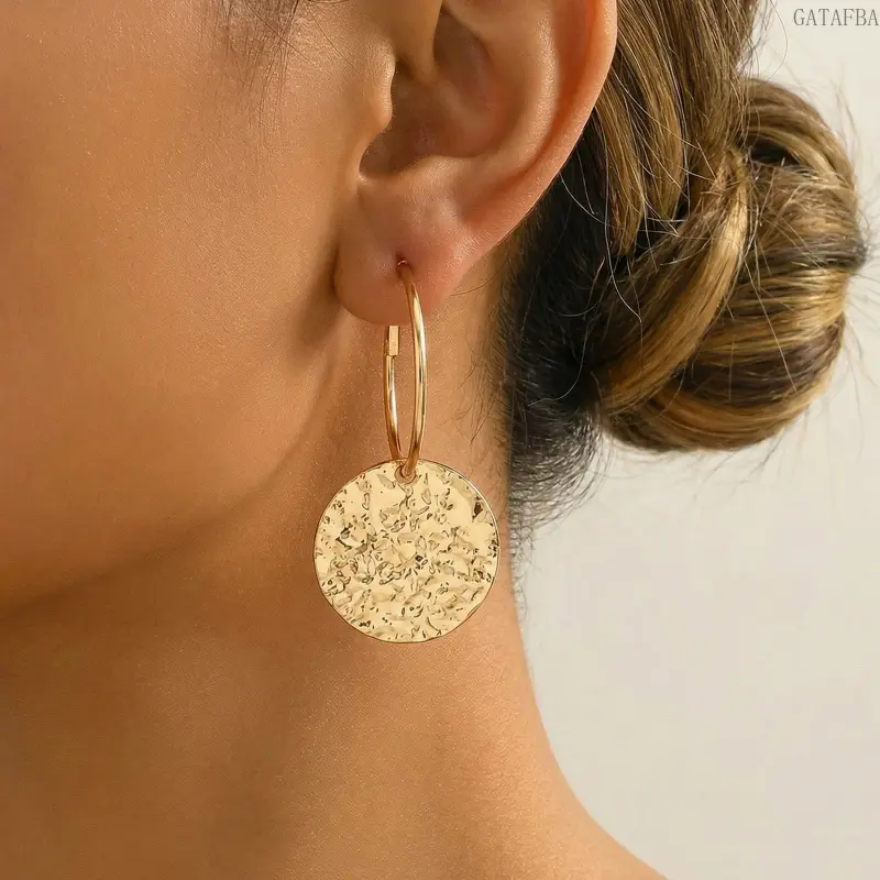 Trendy Round Disc Dangle Earrings Minimalist Luxury Women Jewelry Gift For Daily Party Matching