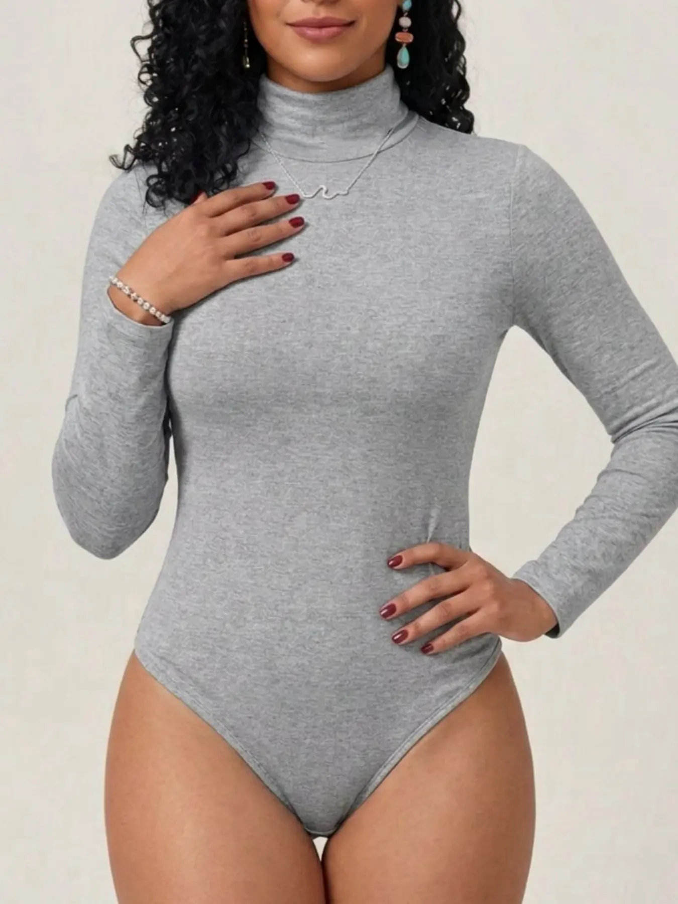 Women's High‑Neck Long Sleeve Thermal Bodysuit Jumpsuit, Butt Lifting & Tummy Waist Control Body Shapewear, Cozy Warm Thermal Base Layer Basic Layering Tops, Slim Fit Stylish Teen Girls Fall Winter Trendy Clothes, Great For Daily All‑Day Wear