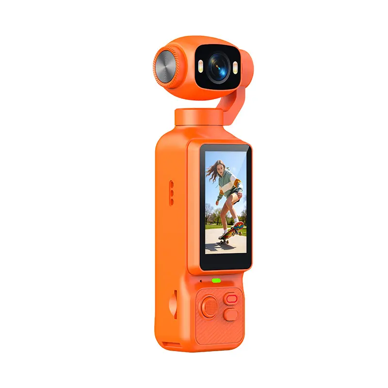 Handheld Action Camera with Flip Screen, 4K 60FPS Vlogging Camera with Image Stabilization, Rotatable Touchscreen Selfie Camcorder for YouTube Travel Sports