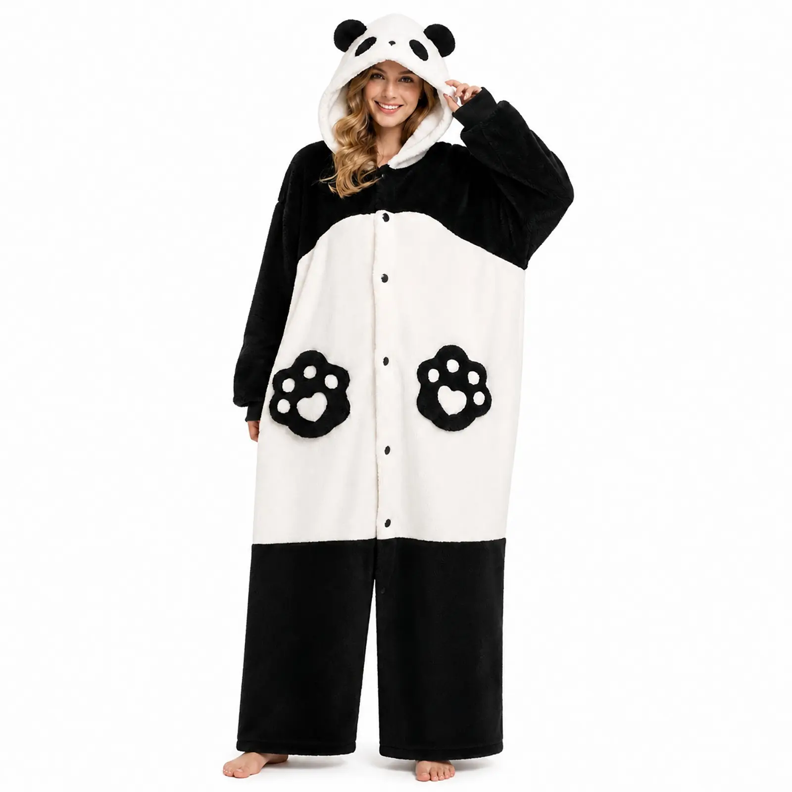 Comfortable Panda Wearable Blanket, Soft Plush Hooded Throw, Snap Closure, Cute Panda Design, Ideal for Home, Pajama Parties, Relaxation, Gift