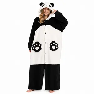 Comfortable Panda Wearable Blanket, Soft Plush Hooded Throw, Snap Closure, Cute Panda Design, Ideal for Home, Pajama Parties, Relaxation, Gift