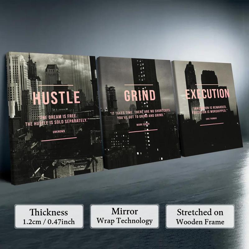 Wooden Framed Canvas Painting, 3 Counts/set Urban Inspirational Letter Decorative Painting, Modern Art Poster for Office Home Dormitory Dining Room Bar, Wooden Wall Art Wooden Framed Canvas Painting, 3 Counts/set Urban Inspirational Letter Decorative Painting, Modern Art Poster for Office Home Dormitory Dining Room Bar, Wooden Wall Art