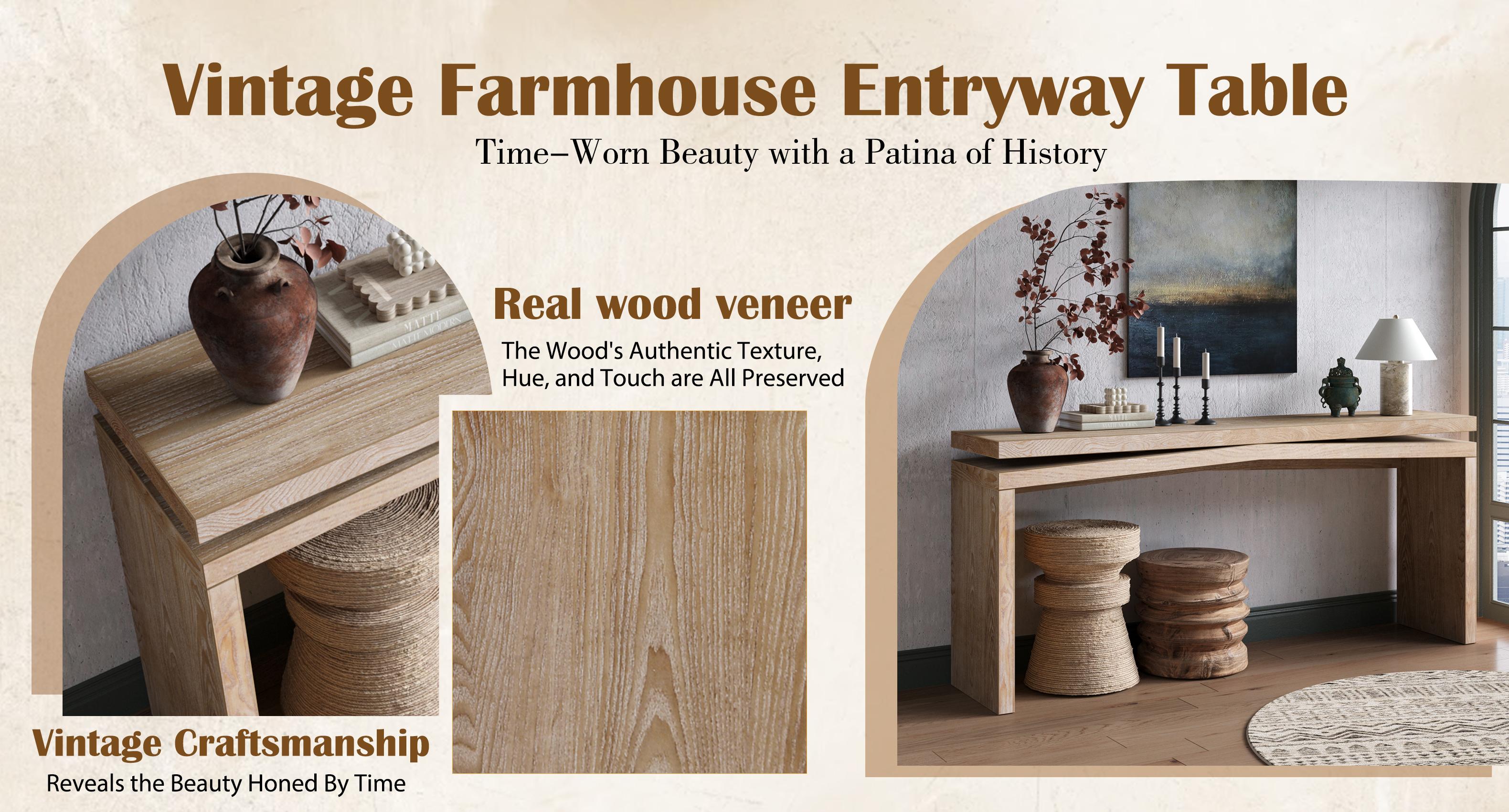 65-Inch Rustic Solid Wood Veneer Console Table, Long Farmhouse Entryway Sofa Table for Living Room, Hallway, Behind Couch, Apartment, Antique Natural Wood 65-Inch Rustic Solid Wood Veneer Console Table, Long Farmhouse Entryway Sofa Table for Living Room, Hallway, Behind Couch, Apartment, Antique Natural Wood