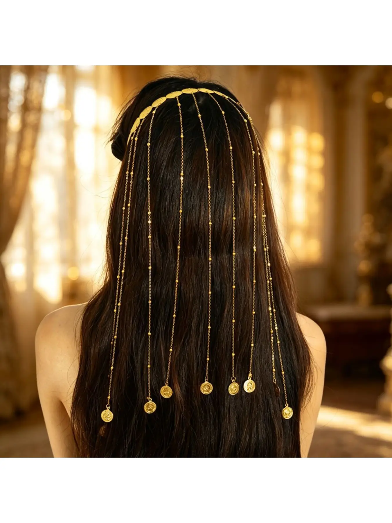Cross-border new hair accessories Kurdish gold coin chain tassel long hair band head chain women's party hair decorations Hair Jewelry