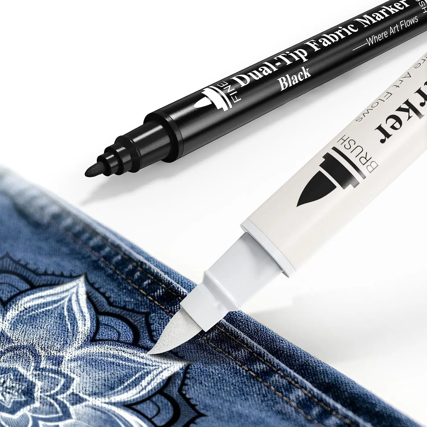 Fabric Markers Permanent for Clothes  Tip,  Pens for T-Shirt Drawing, Laundry Proof, Quick Dry, Suitable for Denim Canvas Shoes Fabric Crafts, 2 Pack (Black+White)