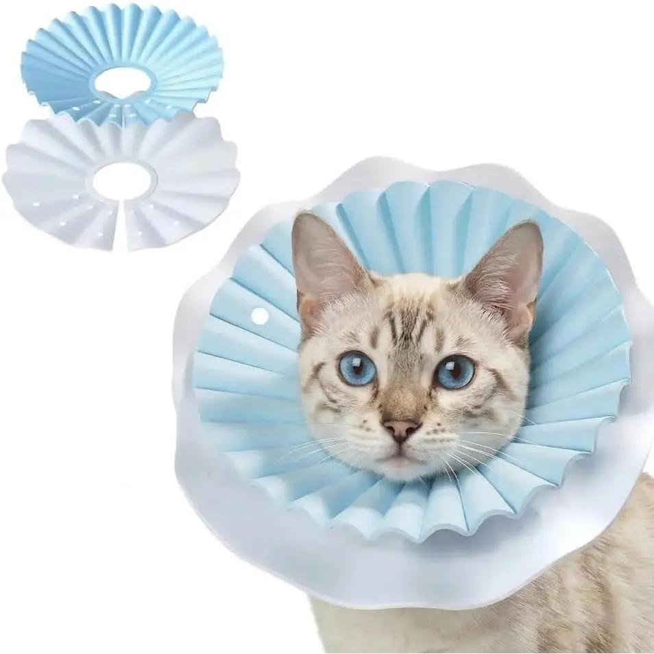Tail Cat Cone Collar Soft, Comfortable Cat Recovery Collar with Royal Ruffled Design, Adjustable Elizabethan Collar for Cats, Water-Resistant EVA Cat Cones After Surgery (Sky Blue, M)
