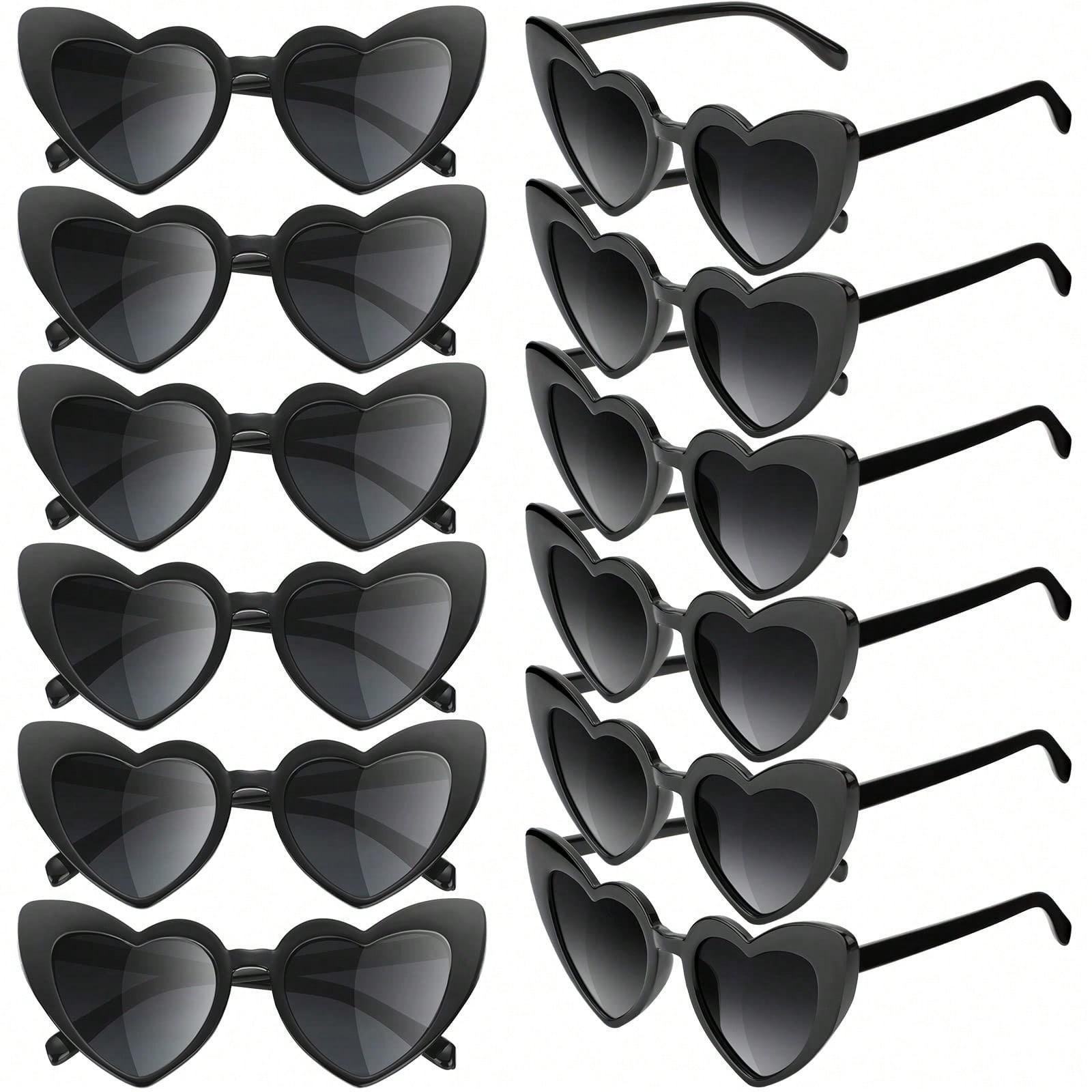 Heart Shaped Sunglasses, 12pcs/set Trendy Heart Sunglasses, Fashion Accessory for Bridal Shower, Bachelor Party, Wedding, Birthday