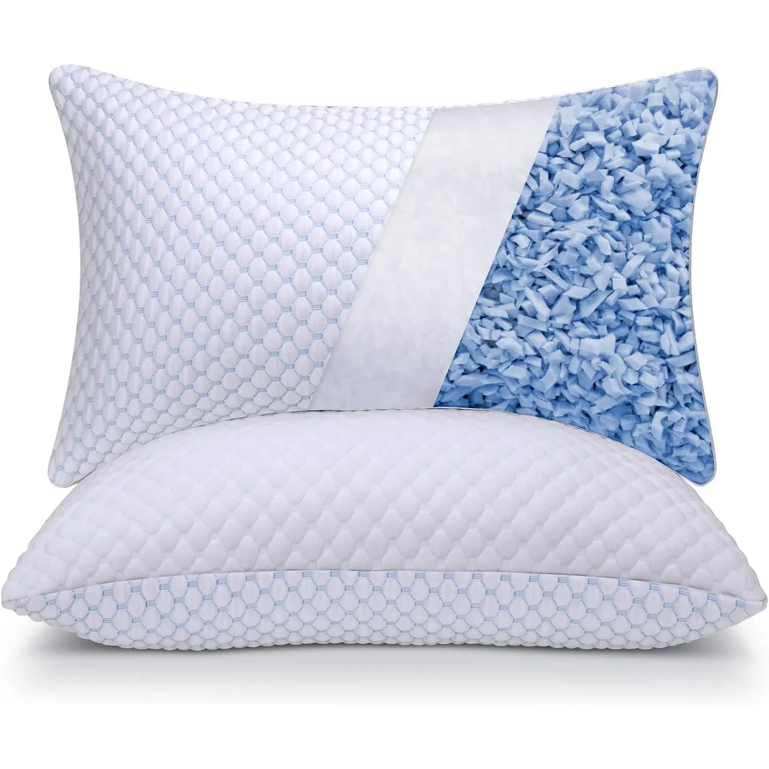 Shredded Memory Foam Pillows Queen Size Set of 2 - Neck Pain Relief, Supportive, Odorless, Cooling, Adjustable, Washable, CertiPUR-US Hypoallergenic Adult Pillows