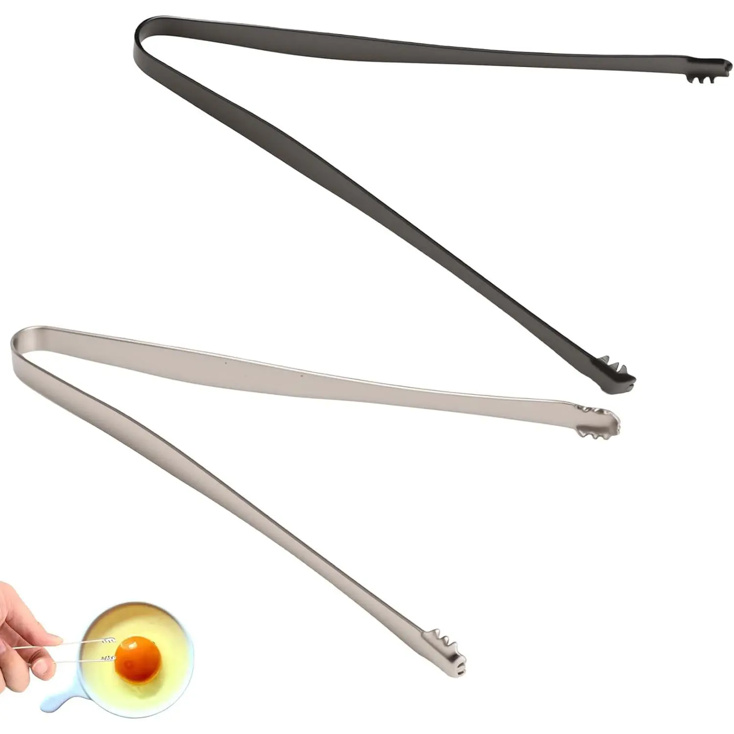 2 Pack Stainless Steel Egg Chalaza  Remover Tong Eggshell Embryo Membrane Shell Essential Kitchen Tool for Chefs and Bakers Toothed Design