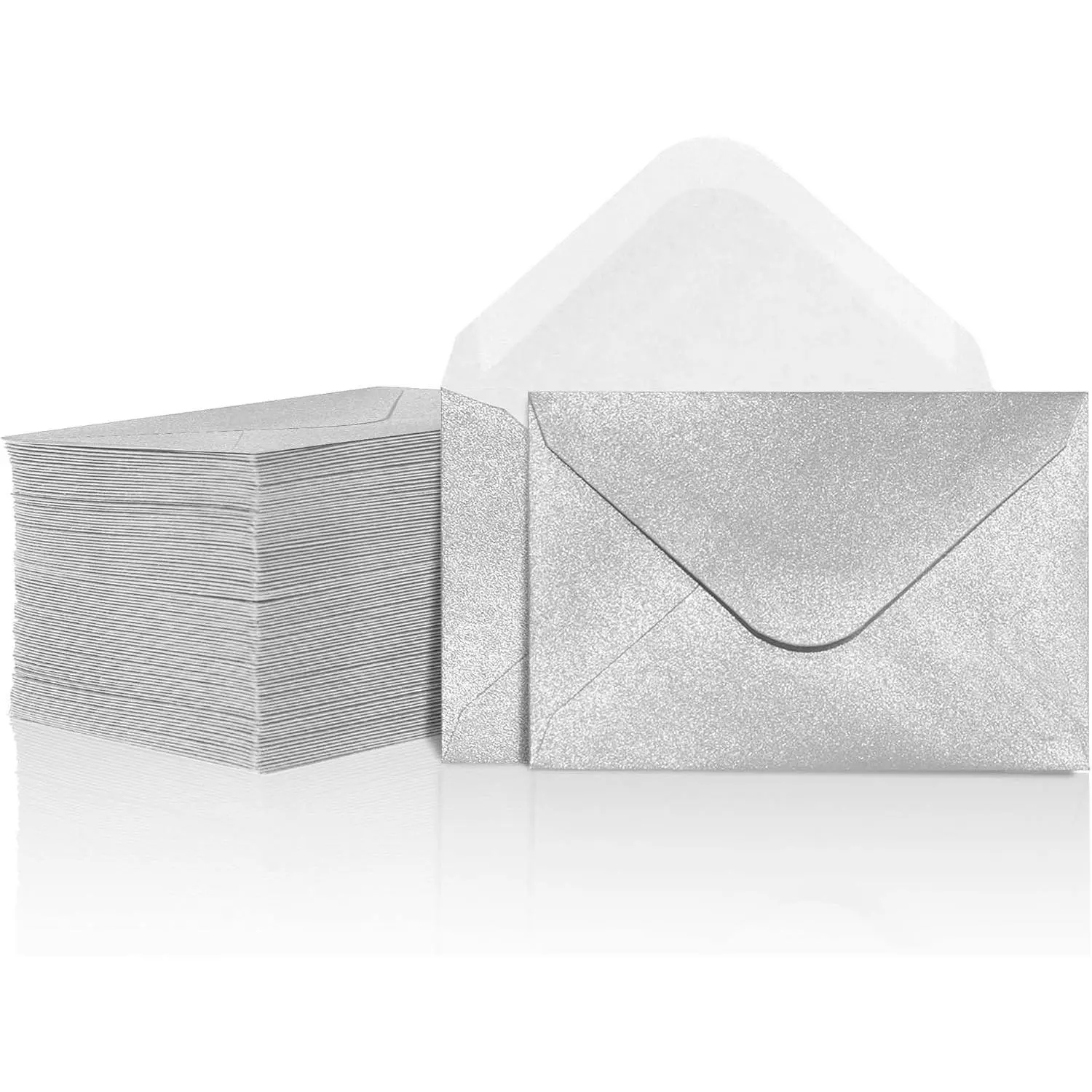Gift Card Envelopes - 100-Count Mini Envelopes, Paper Business Card Envelopes, Bulk Tiny Envelope Pockets for Small Note Cards, Silver, 4 x 2.7 Inches