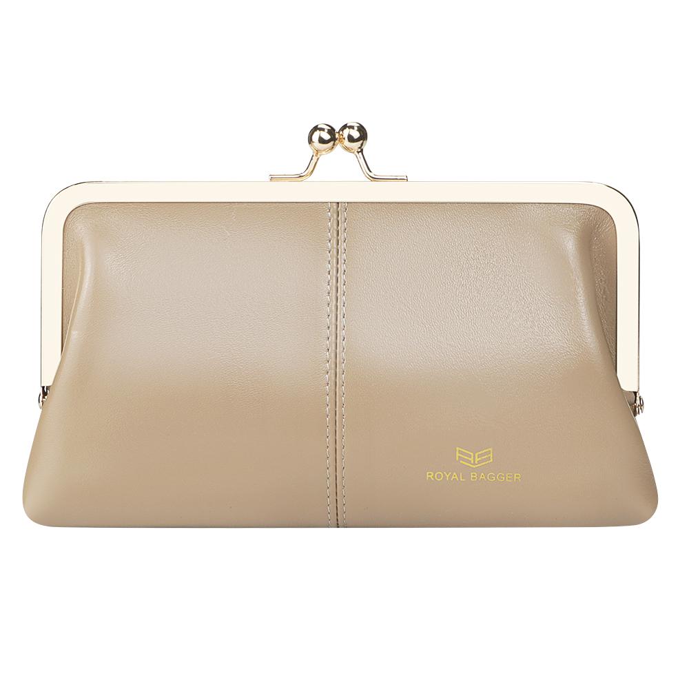 Royal Bagger RFID Genuine Leather Wallet for Women, Kiss Lock Clutch with Multi-Card Slots, Vintage Card Holder Purse 2468