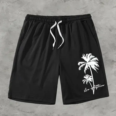 Men's Summer Loose-Fit Beach Shorts, Tropical Coconut Tree Print, Breathable and Comfortable, Casual Sporty Style, Ideal for Vacation, Casual Outdoor Shorts, Casual Wear Shorts