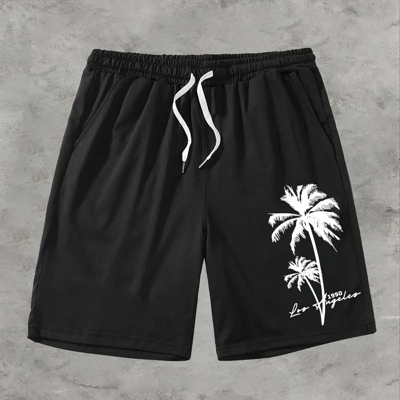 Men's Summer Loose-Fit Beach Shorts, Tropical Coconut Tree Print, Breathable and Comfortable, Casual Sporty Style, Ideal for Vacation, Casual Outdoor Shorts, Casual Wear Shorts