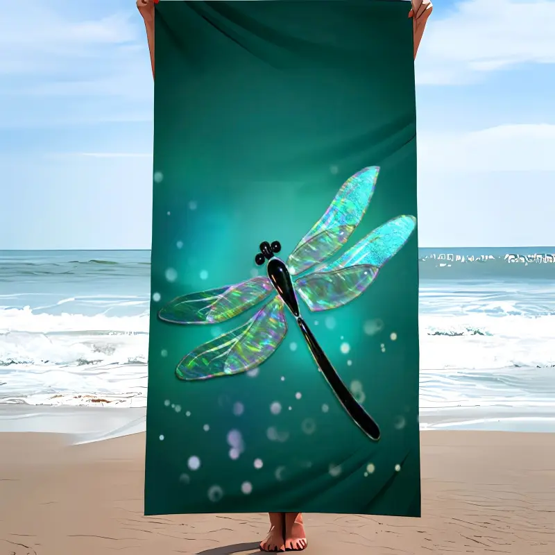 portable,,pool,hostess,gift,,xl,luxury,bathtowels,decorative,boat,personalized,custom,towels,drying,Green Dragonfly Print Beach Towel Breathable Soft Lightweight Super Absorbent Quick Dry Sandproof Microfiber Multifunctional Car Seat Sweat Towel for Trave