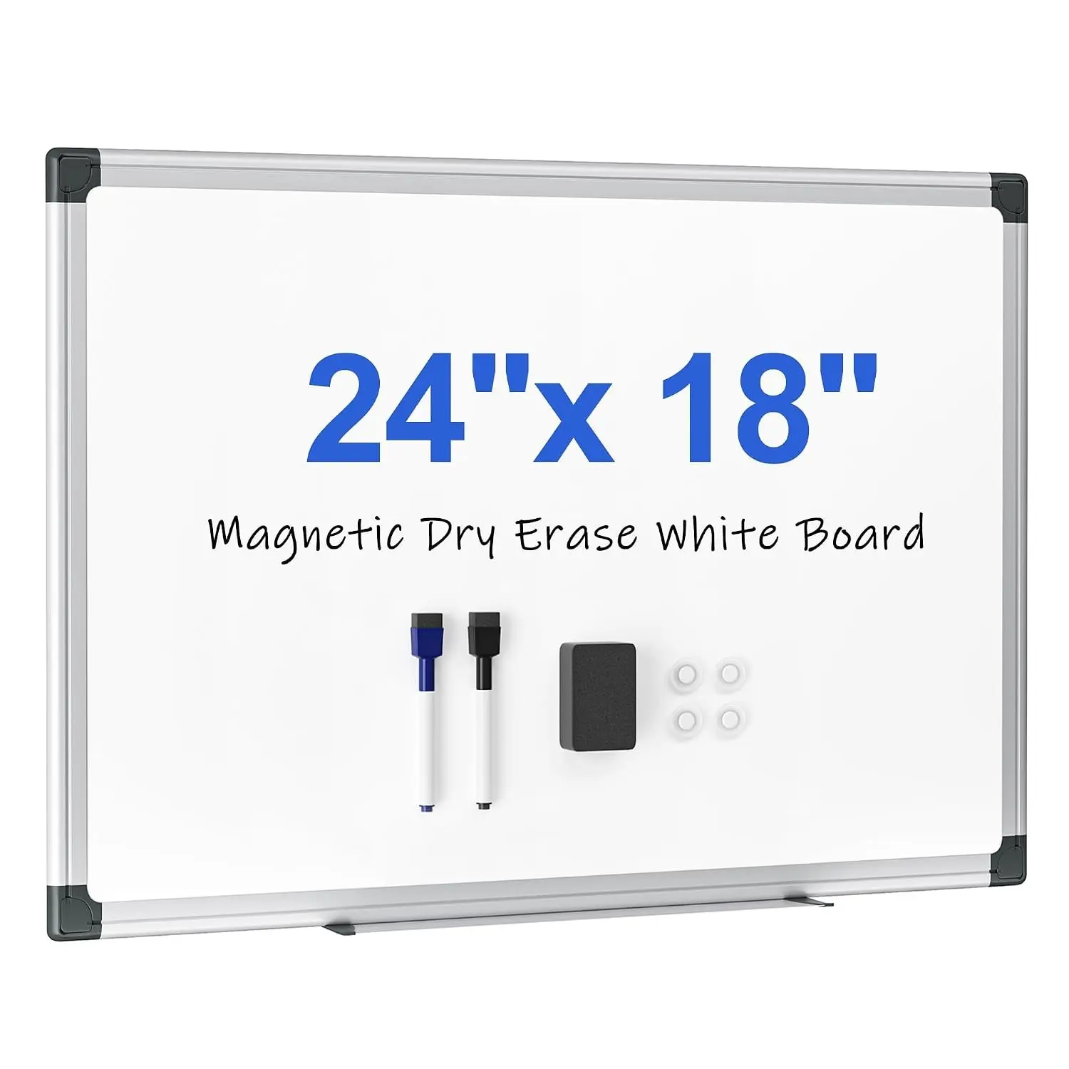 Magnetic Dry Erase Board 24 x 18 for Wall, Whiteboard for Home Office, School, Study Room – Silver Aluminum Frame with 2 Markers, 4 Magnets & Eraser