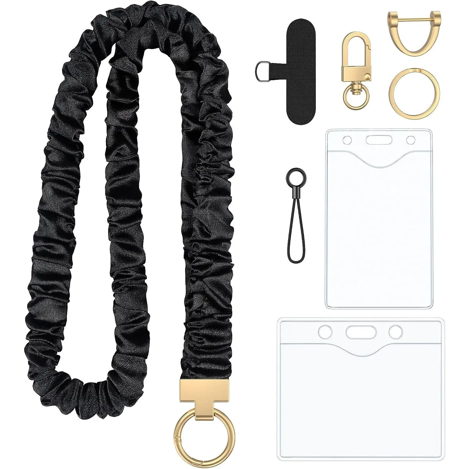 Scrunchie Style, Cute Stretchy Lanyards for ID Badges & , Teachers & Women Lanyard with ID Holder, Black  Lanyard