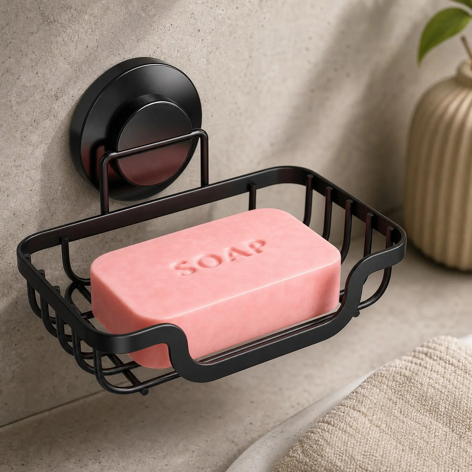 Soap Dish with Suction Cup, Stainless Steel Sponge Holder for Shower Wall, Self-Draining Bar Soap Holder for Bathroom & Kitchen, BlackGift