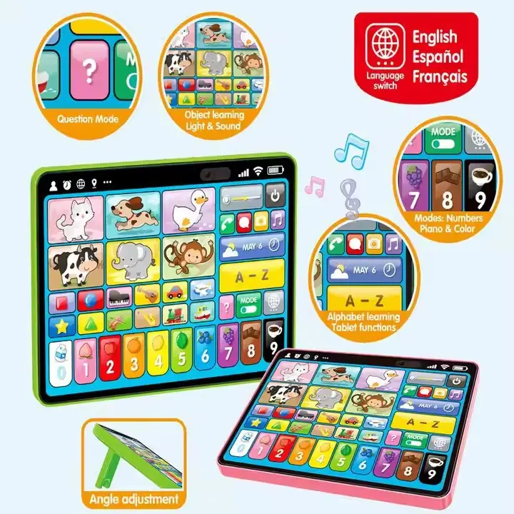 Montessori Trilingual Learning Tablet | Interactive Speech Therapy Toy with Music & Sound Effects | Educational Preschool Learning Pad for 1-3 Year Old Boys Girls Birthday Gift