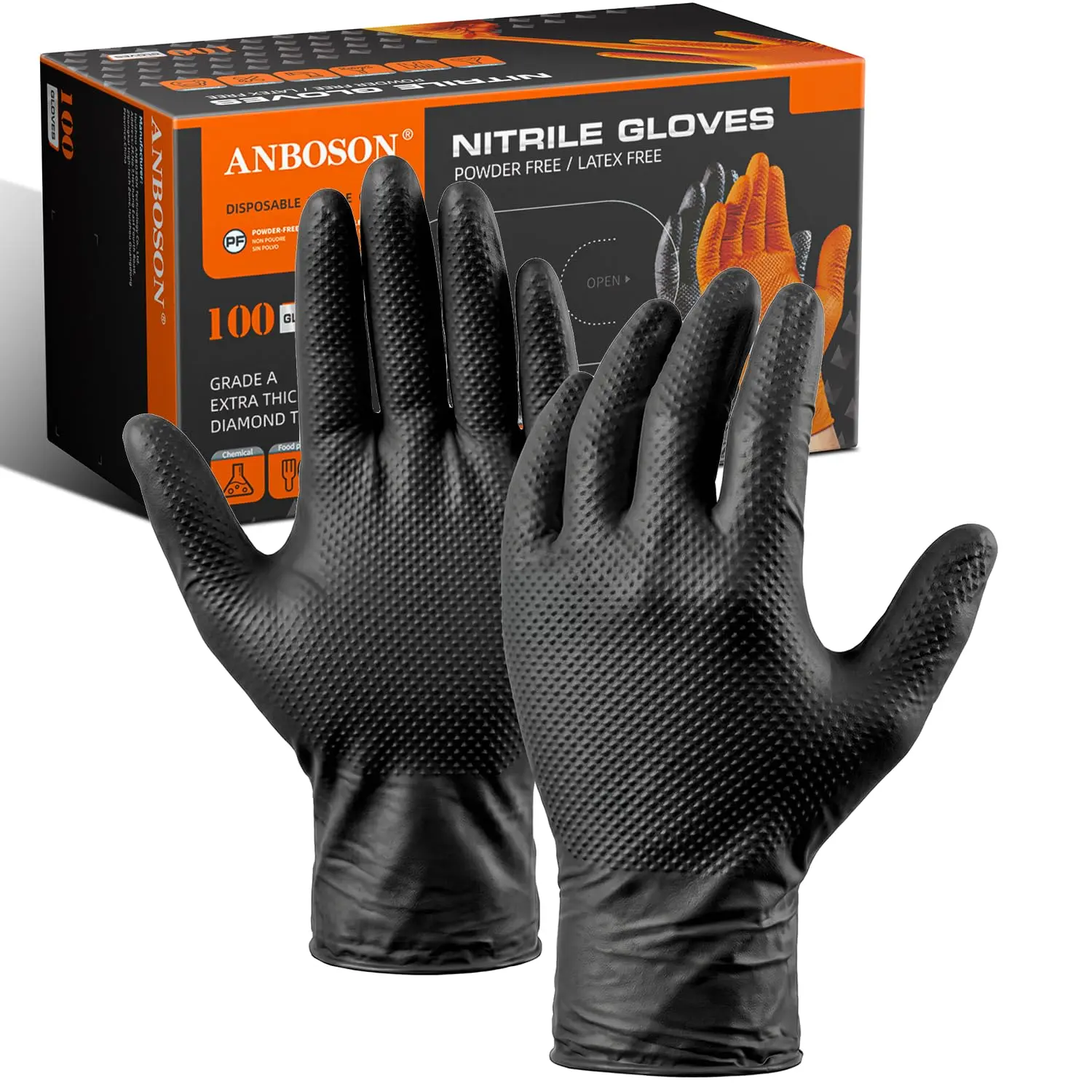 10 Mil Mechanic Nitrile Gloves, Large Black 100 Count| Grip,Latex Free,Chemical Resistant Disposable Thick Gloves for Auto Repair, Industrial, Food, Work ,BBQ,Men