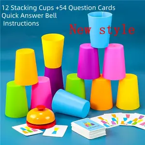 Cup Stacking Battle Game Suitable for & - Fast-Paced Multiplayer Tabletop Card Game with Color-Coded Cups, Concentration Training Party Game for Parties, Tournaments, - Plastic Stacking Cups for Competitive Fun
