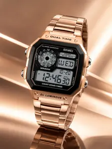 Skmei Men's Digital Watch, Classic Retro Square Face, Steel Band, Waterproof 50m, Night Light, Casual Style, All Seasons