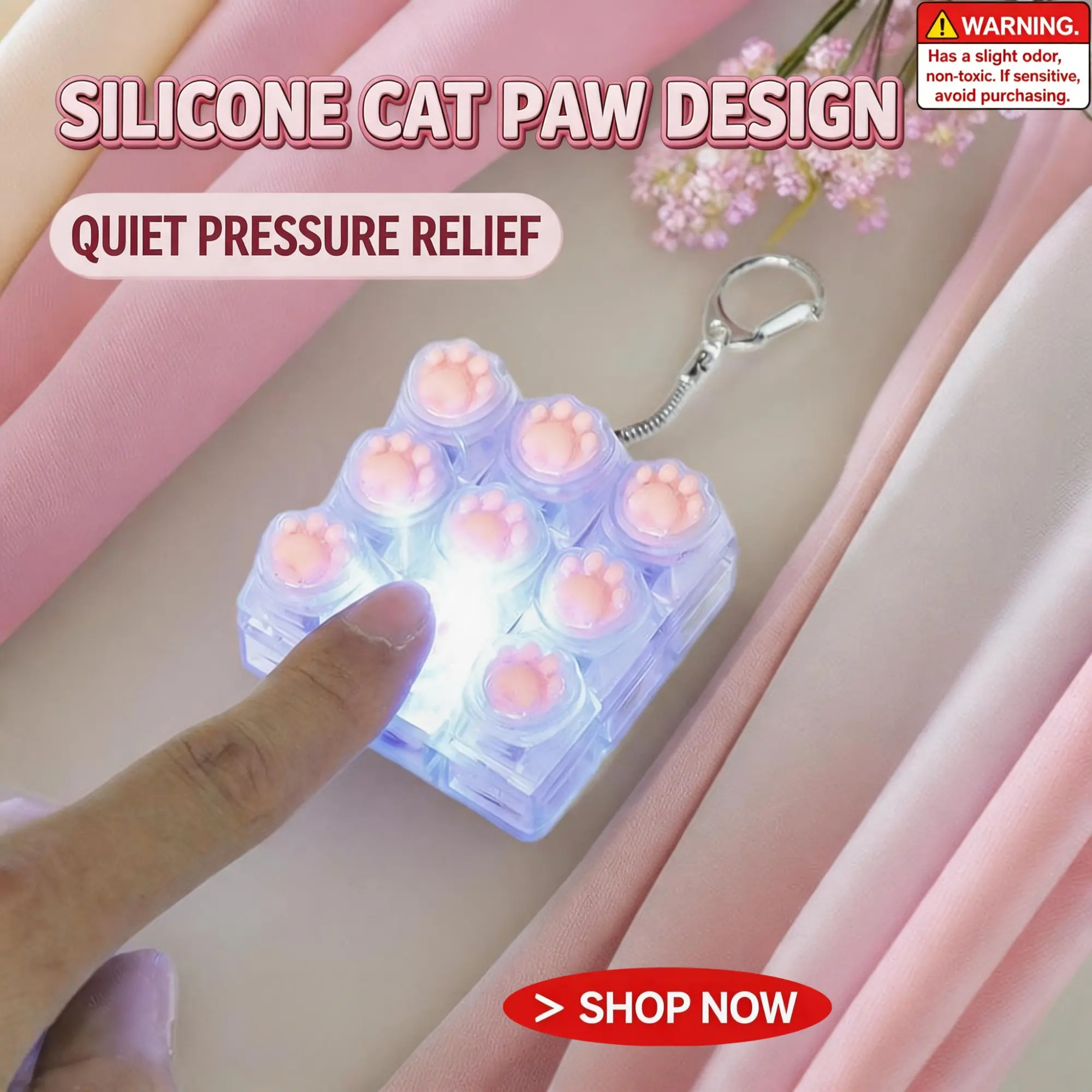 🎁🔥Luminous Cat Paw Keyboard Fidget Keychain, Light Up & Silent 2 Options 9-Button Mechanical Clicker Toy, Stress Relief Gift for Kids 3+ & Adults